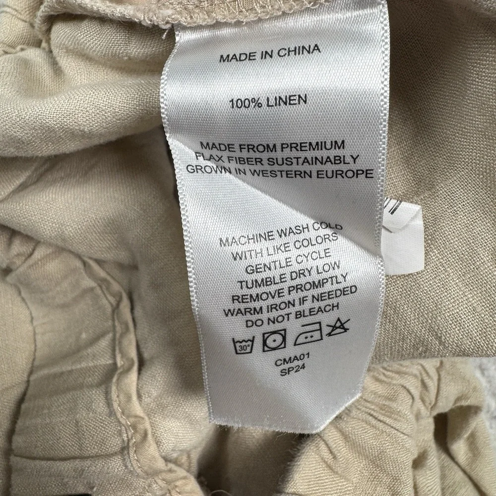 Quince 100% European Linen Pants Driftwood Beige Sz XS Elastic Waist 25